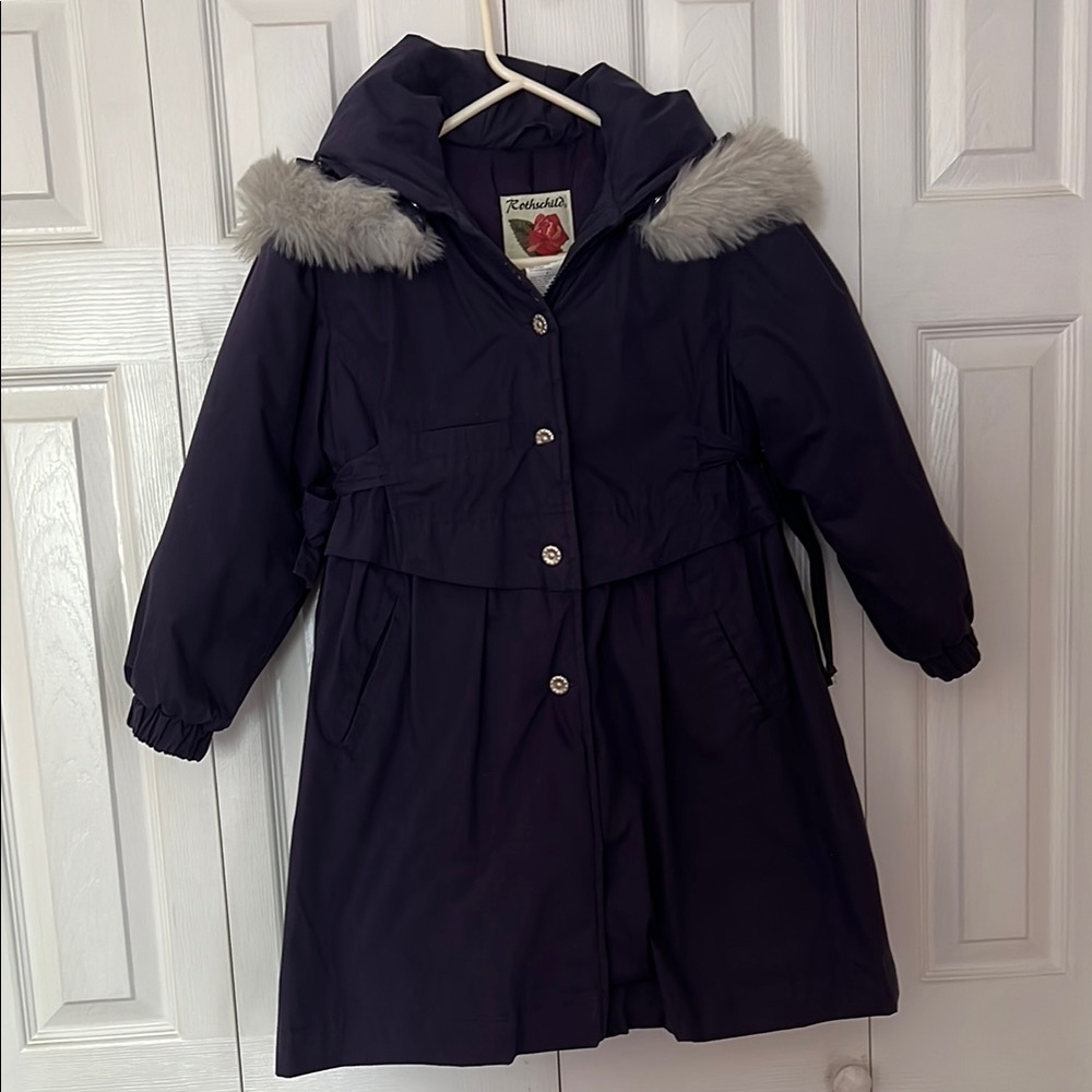 Girl’s Warm Coat with Faux Fur Trim